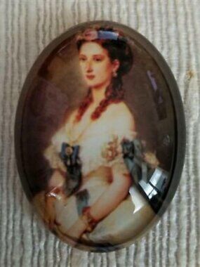 Vintage Victorian Style Lady Blue Bow Cameo Tempered Glass Oval Cabochon 40x30mm
